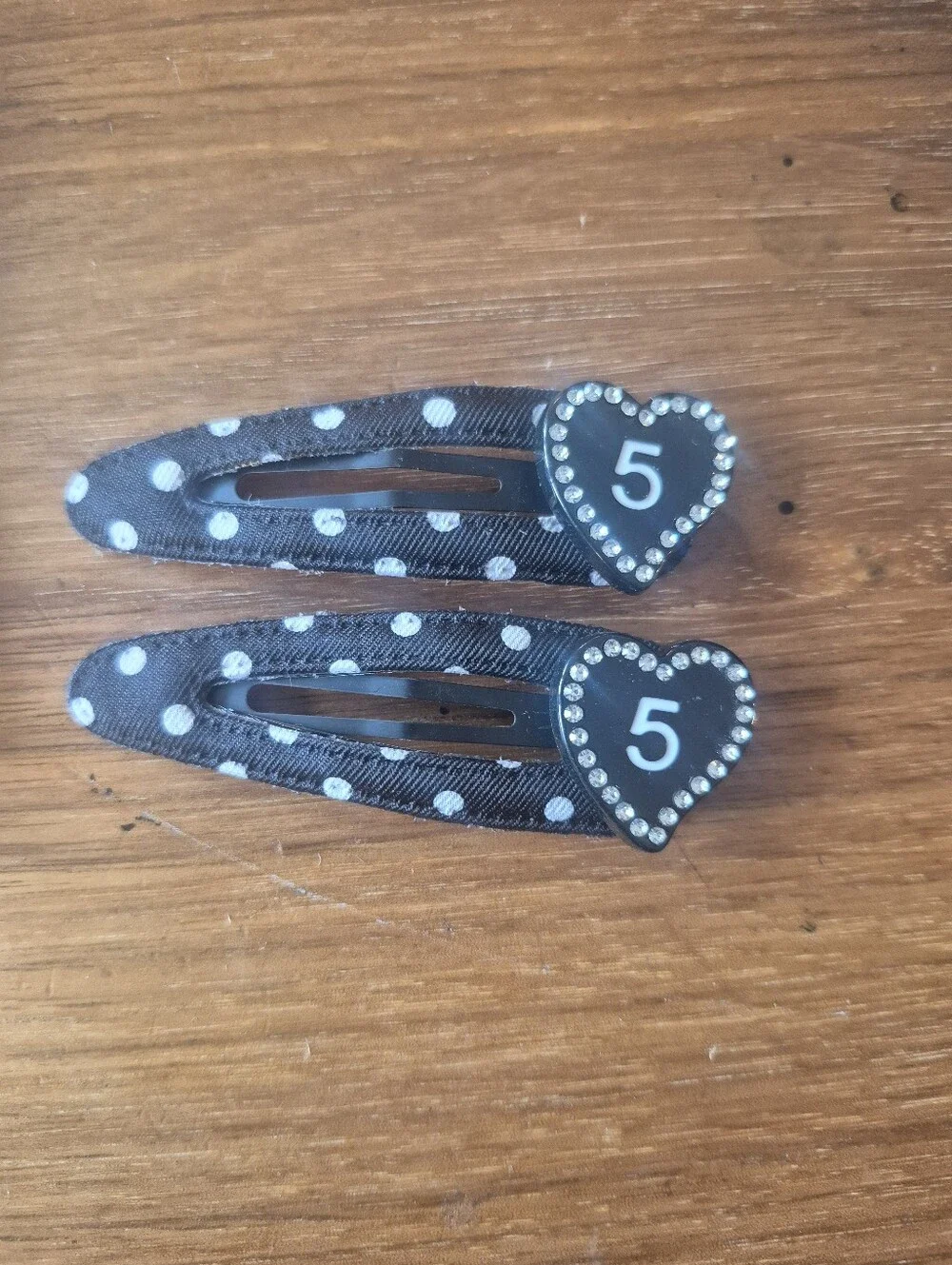 Black Polka Dot Heart Snap Hair Clips with Number 5 - Kids Accessories
